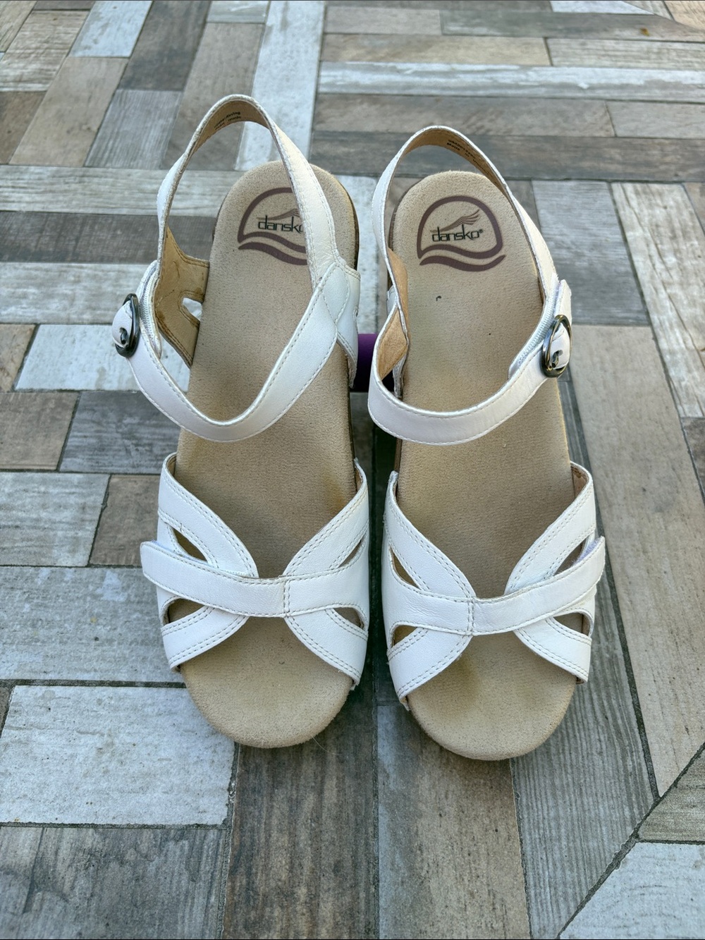 Dansko White Leather Slingback Wedge Sandals